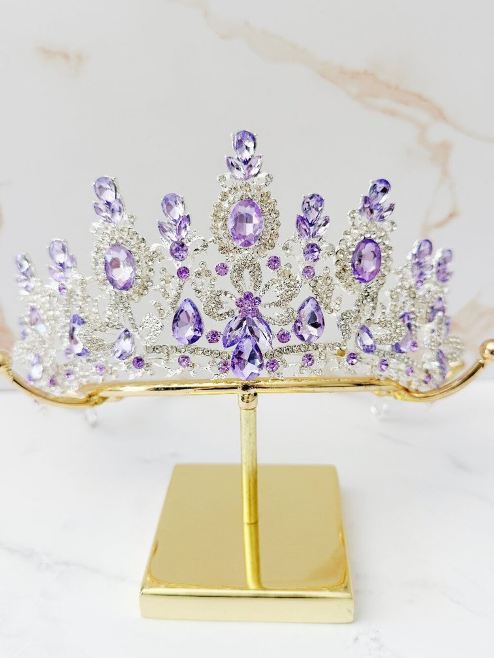 Silver Purple Crystal Butterfly Tiara Crown Wedding Quinceanera Pageant Prom